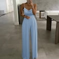 thumbnail image 2 of Workout Jumpsuits for Women Casual Solid Color Two Pearl Strap Sweetheart V Neck High Waist Romper,Light Blue,XL, 2 of 7