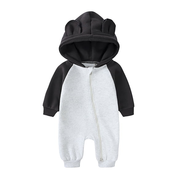 Ruyang Baby Boys Cute Hooded Bodysuit Long Sleeve Zipper First Birthday Outfit Fall Winter Cotton Warm Footless Jumpsuit