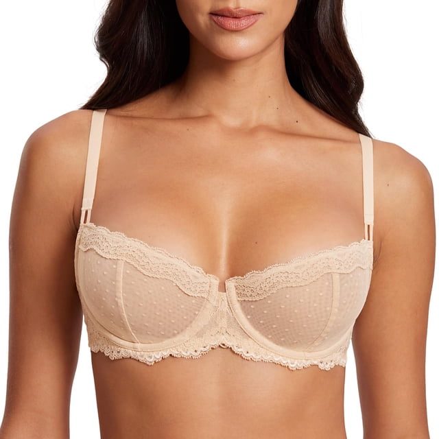 Sostén DOBREVA 34D Beige con Encaje Balconette y Aros