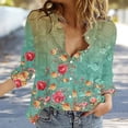 thumbnail image 1 of Green Womens Tops Womens V Neck Roll Up Sleeve Down Blouses Tops, 1 of 5