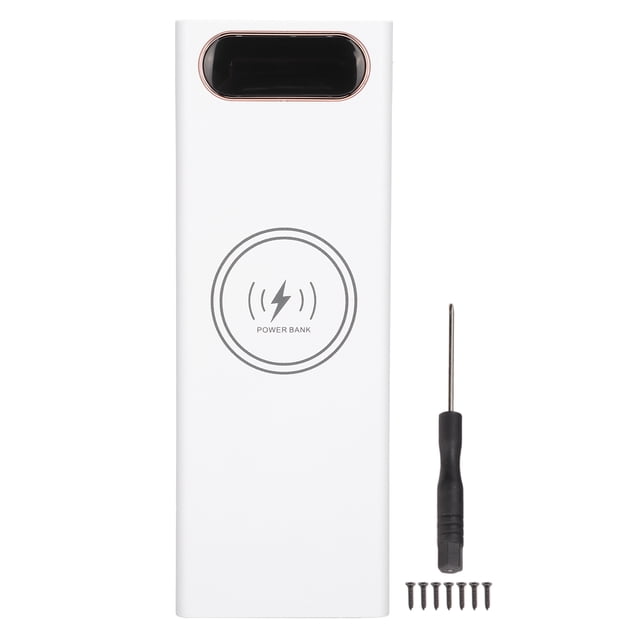 Banco de energía L10 10x18650 DIY de 22,5 W, carga rápida, 15 W, batería externa inalámbrica con pantalla LCD y entrada micro tipo C, color blanco