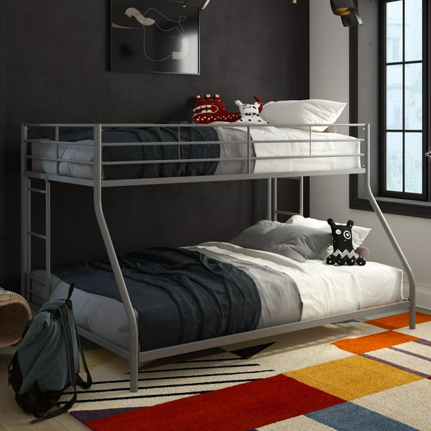 Mainstays Small Space Junior Twin over Full Bunk Bed, Silver Metal