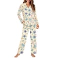 thumbnail image 4 of DISNIMO Dragonfly Flower Printed Womens Pajama Sets 2 Piece Pj Sets Loose Fits Nightwear with Long Pants Long Sleeve Sleepwear Button Down Comfywear Loungewear, 3XL, 4 of 7