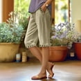 thumbnail image 2 of iHPH7 Linen Clothing, Womens Shorts Casual, Linen Shorts for Women, Bermuda Shorts for Women, Below the Knee Shorts for Women, Khaki 3XL, 2 of 9