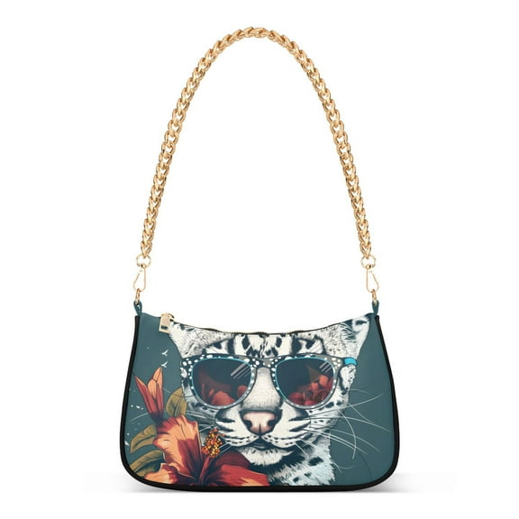 Leopard Flower and SunglassesWomen Small Shoulder Bag Crossbody Tote Hobo Bags Purse Clutch Handbags with Chain Strap for Women