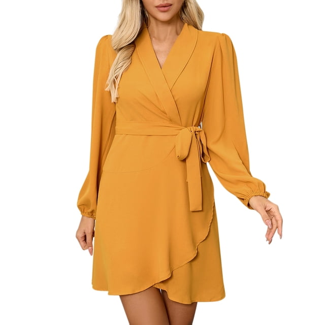 Robe d'Été Unie pour Femmes - Manches Élégantes et Ourlet à Revers