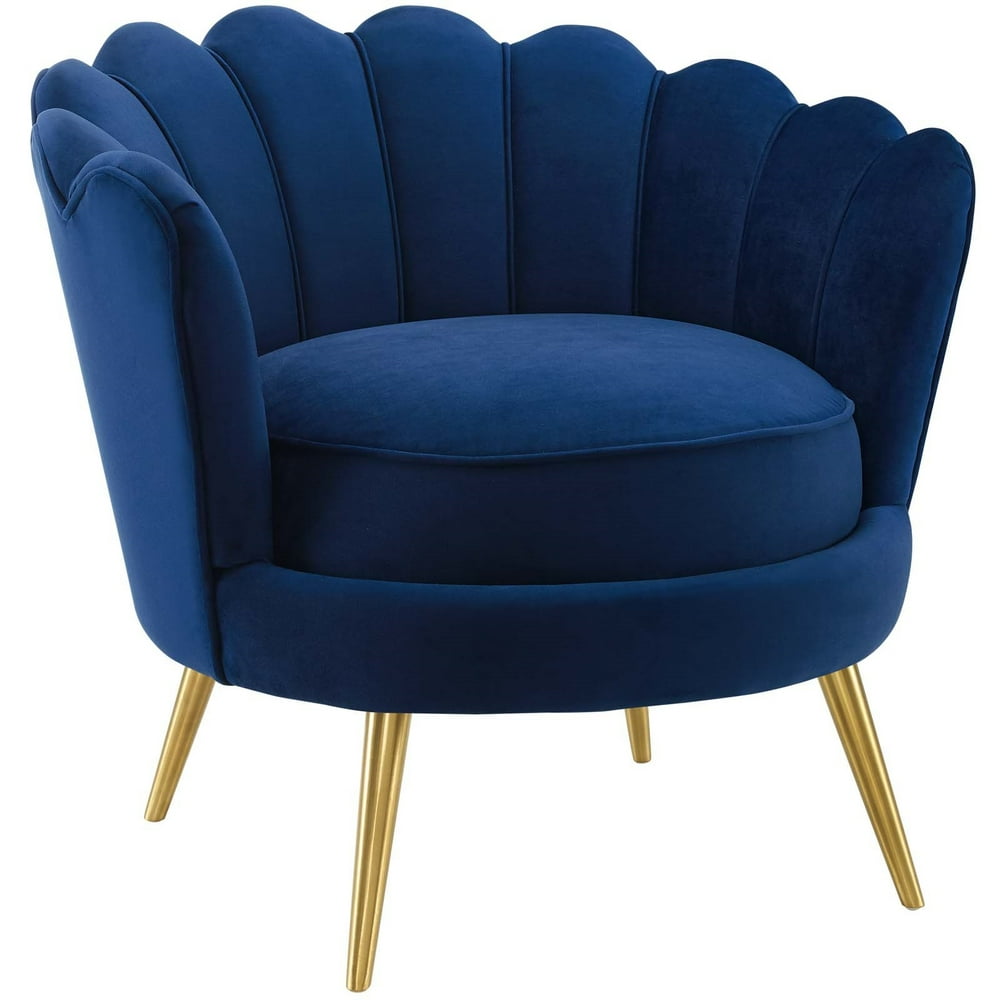 Scalloped Edge Performance Velvet Accent Armchair, Navy - Walmart.com ...