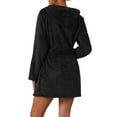 thumbnail image 3 of INSPIRE CHIC Women's Fuzzy Robe Belted Hooded Fleece Plush Bath Robe Fall Winter Mini Spa Robes with Pockets XS Black, 3 of 5