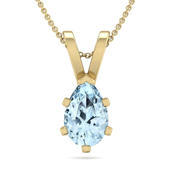 SuperJeweler 3/4 Carat Pear Shape Aquamarine Necklace in 14K Yellow Gold Over Sterling Silver, 18 inches for Women