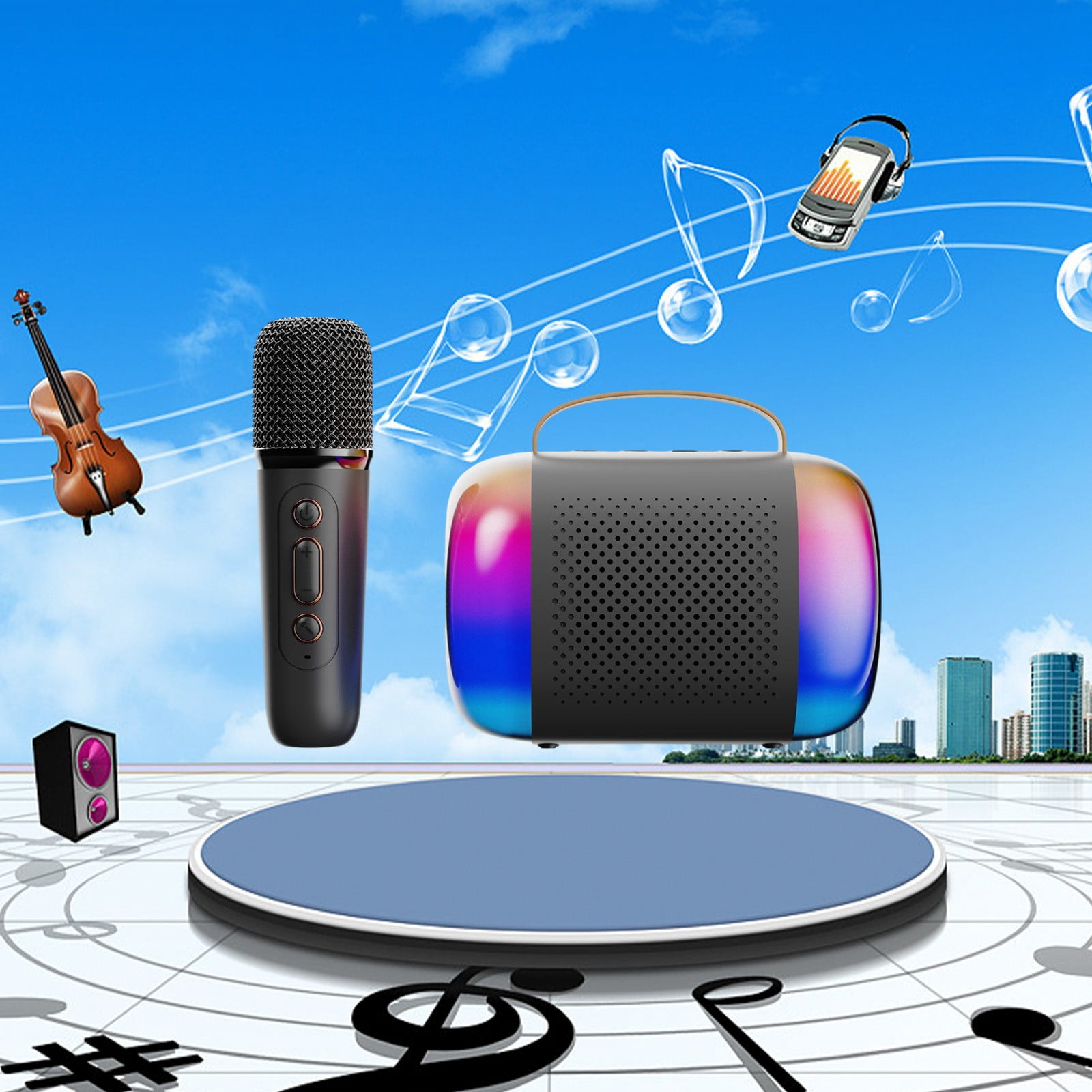 Byujiro Mini Karaoke Machine with 1 Wireless Microphones, Bluetooth Speaker Home Wireless Karaoke Speaker Microphone Children's Outdoor Singing Small Home KTV