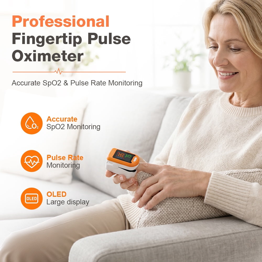 LaseLocks Fingertip Pulse Oximeter, Blood Oxygen Saturation Monitor with Large Digital Display, Dry Battery Operated (Batteries Not Included)-Orange
