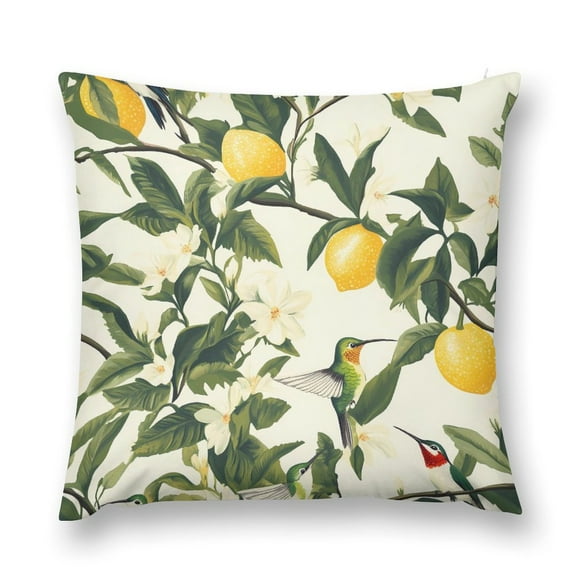 Hummingbird And Lemon Tree Throw Pillow Cases Plush Pillow Cover Decorative Pillowcases Zipper Closure Cushion Covers for Couch Living Room Bedroom 12 "x12 "