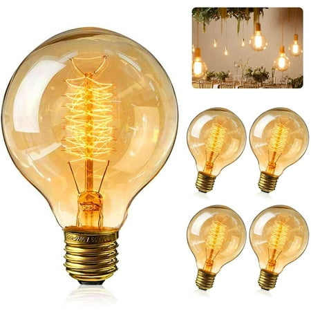

Edison Vintage Light Bulb Retro Light Bulb Warm White E27 40W Vintage Antique Light Bulb Retro Filament Lamp Amber Glass Pack of 4