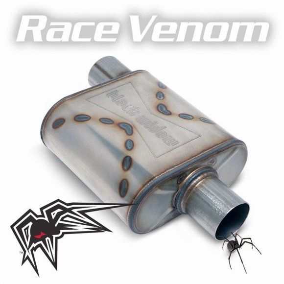 Black Widow Exhaust Exhaust Muffler BW0010-P Race Venom; Oval; Stainless Steel Case; Single 3 Inch Offset Inlet; Single 3 Inch Center Outlet