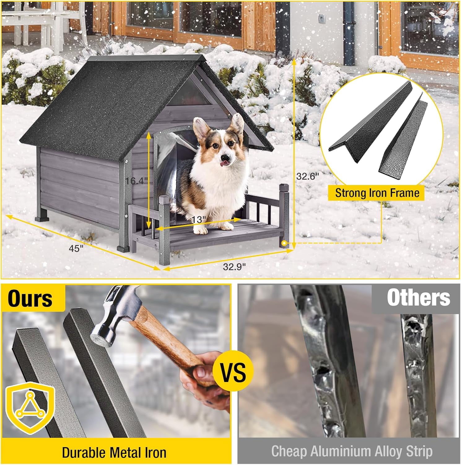 Aivituvin Heated Dog House Outdoor 45" Large Dog Kennel with Metal Frame Insulated Indoor Dog Cage for Small Medium Large Dogs with Heater and Insulated Liner