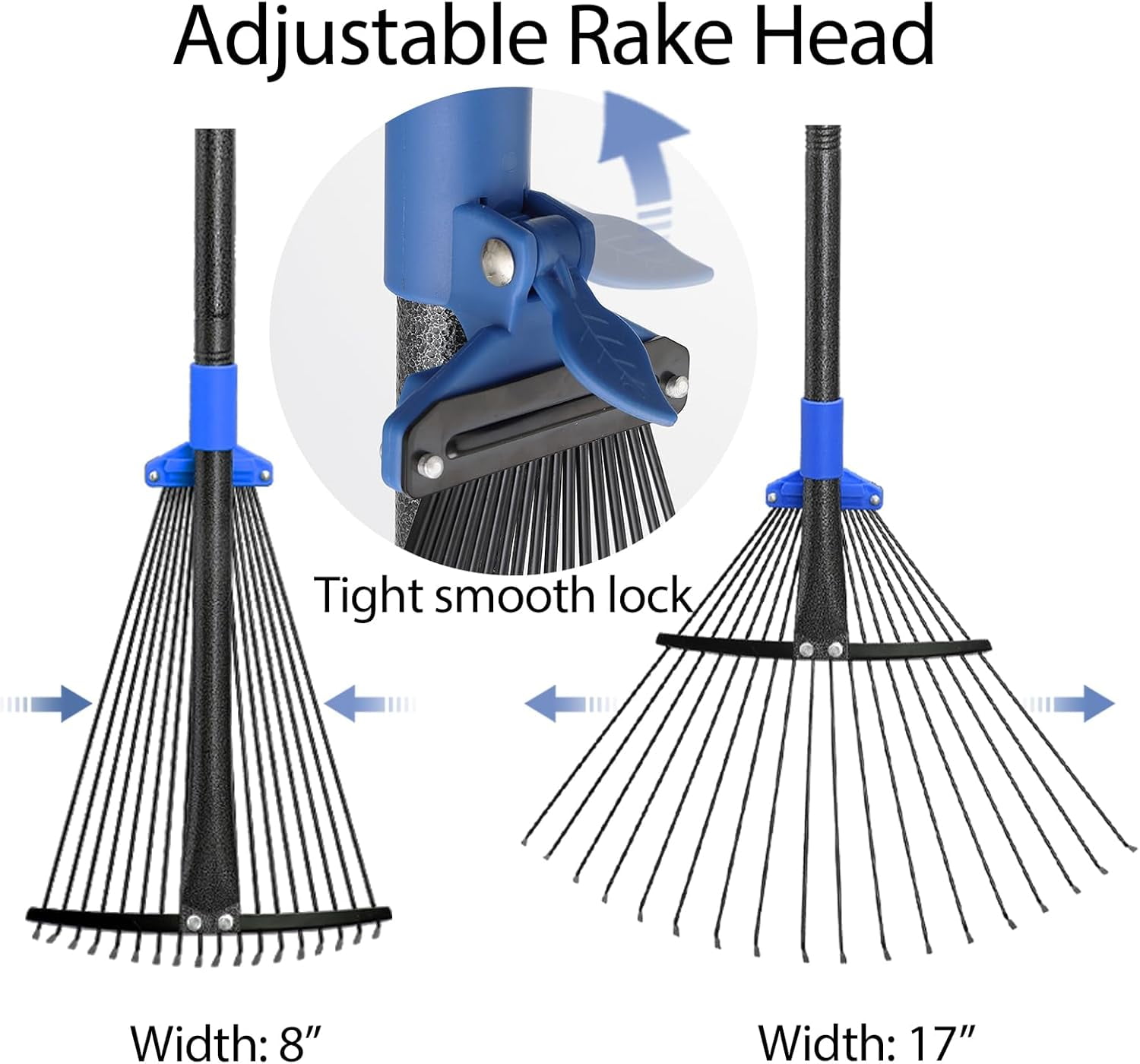 OLIYNEDY Adjustable Garden Leaf Rake 67 inch, Collapsible Metal Yard Rake for Leaves with Expandable Head 8-17"
