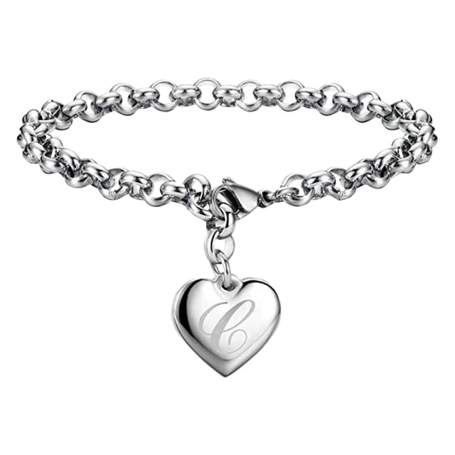 Pulseras con iniciales para adolescentes Pulseras con corazón de acero inoxidable para mujeres 26 letras Alfabeto Pulsera Regalos de joyería para niñas adolescentes