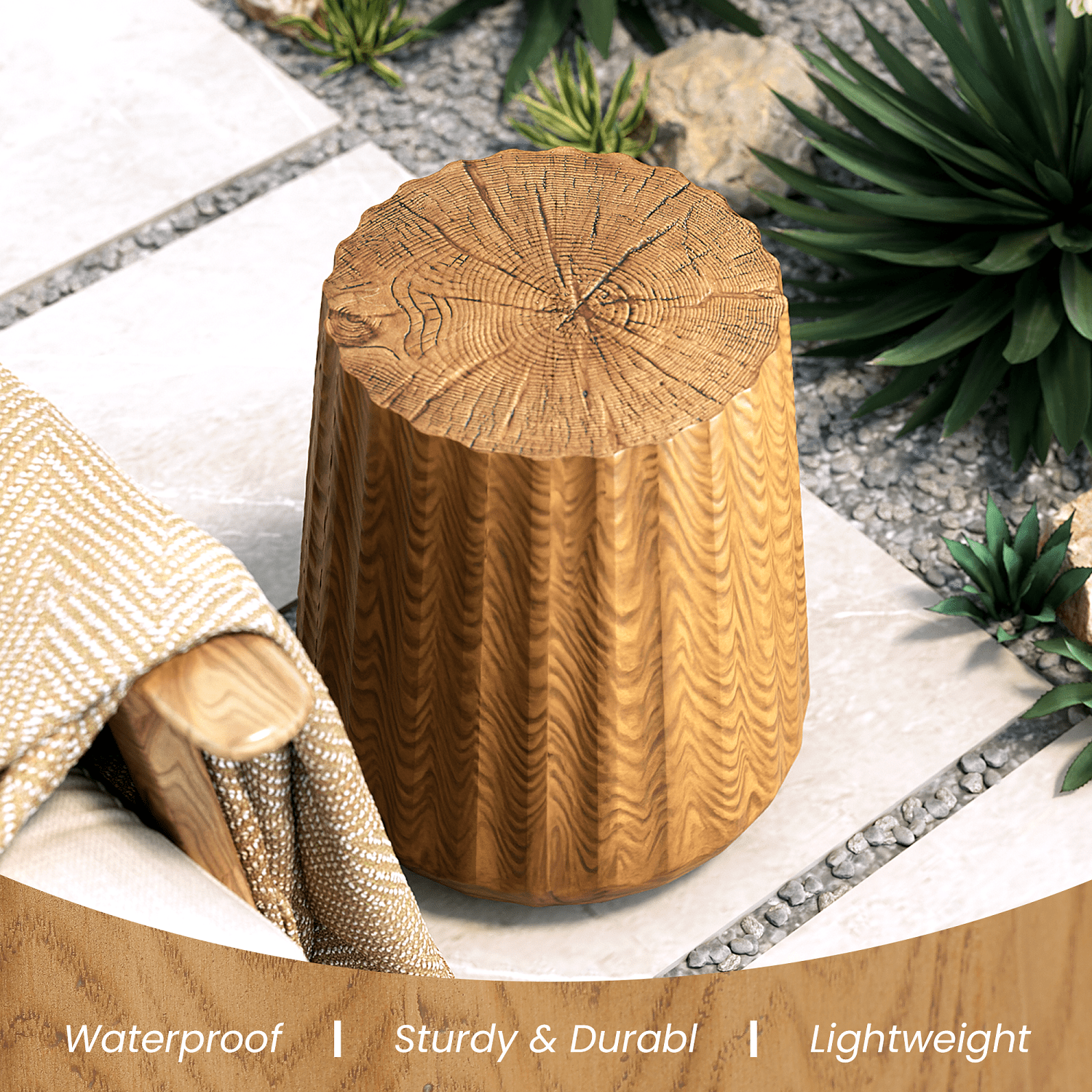 VENTOPYR 14'' Outdoor Side Table,MgO Stump Accent Table​​