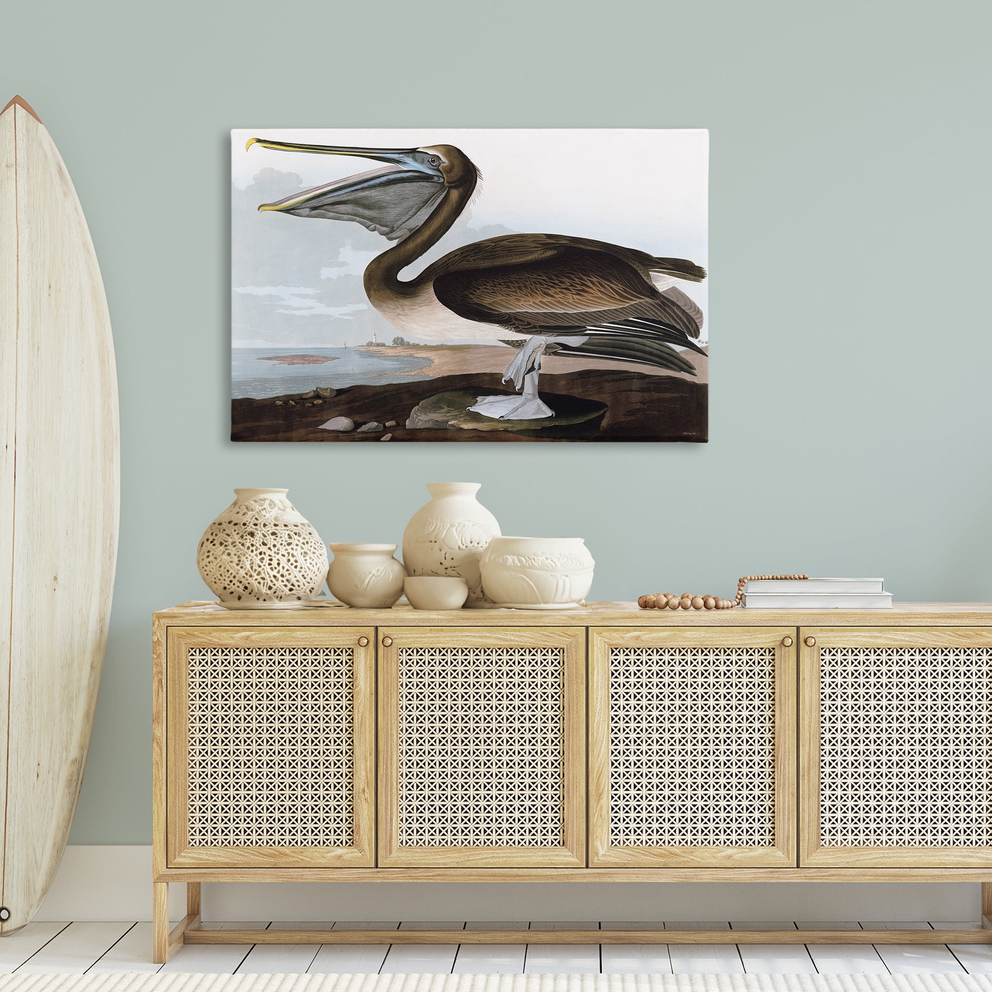 Stupell Industries Classic Pelican at Beach Animals & Insects Painting Gallery Wrapped Canvas Art Print Wall Art, 45 x 30