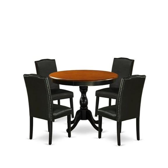 East West Furniture 5 Piece Kitchen Table and 4 Upholstered Chairs with High Back, Black