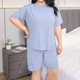 thumbnail image 5 of Aezemi Women Plus Size Sleep Set 2 Piece Fashion Short Sleeve Tops Shorts Summer Spring Home Comfy Casual Pajama Sets for Women 3XL, 5 of 9