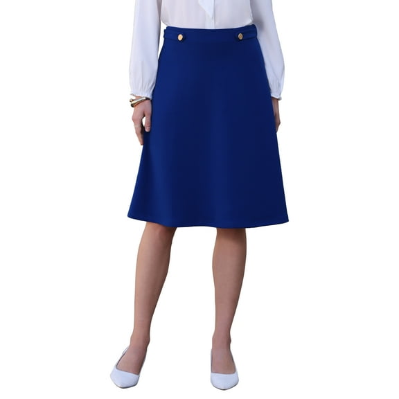 INSPIRE CHIC Women's Solid Flare Skirt High Waist Casual Work A-Line Midi Skirt S Royal Blue