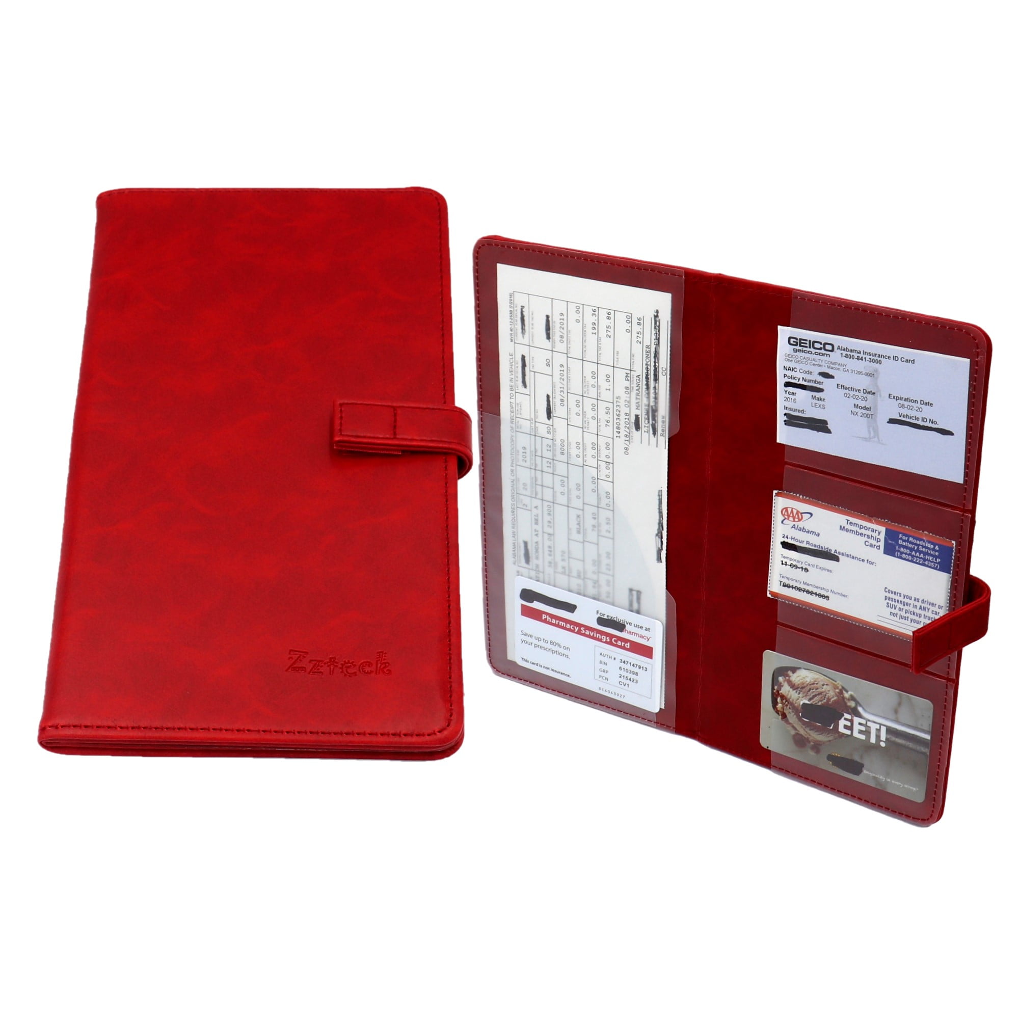 Car Document Holder for Vehicle Documents and Cards PU Leather with Design kwmobile Registration and Insurance Holder White/Red/Black