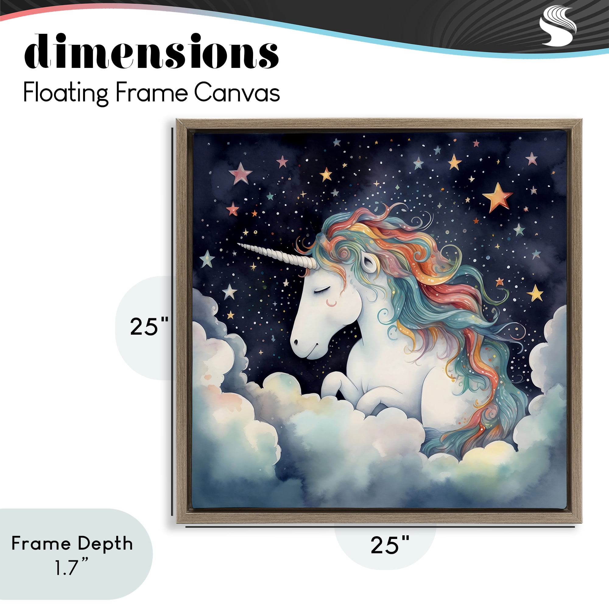 Stupell Industries Sleepy Unicorn in Starlit Clouds Brown Framed Floater Canvas Wall Art, design by Creative Studio