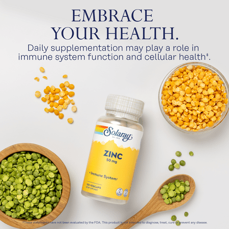 Solaray Zinc 50 mg Amino Acid Chelate with Pumpkin Seed, Immune & Cellular Health Support, Bioavailable, 100 VegCaps