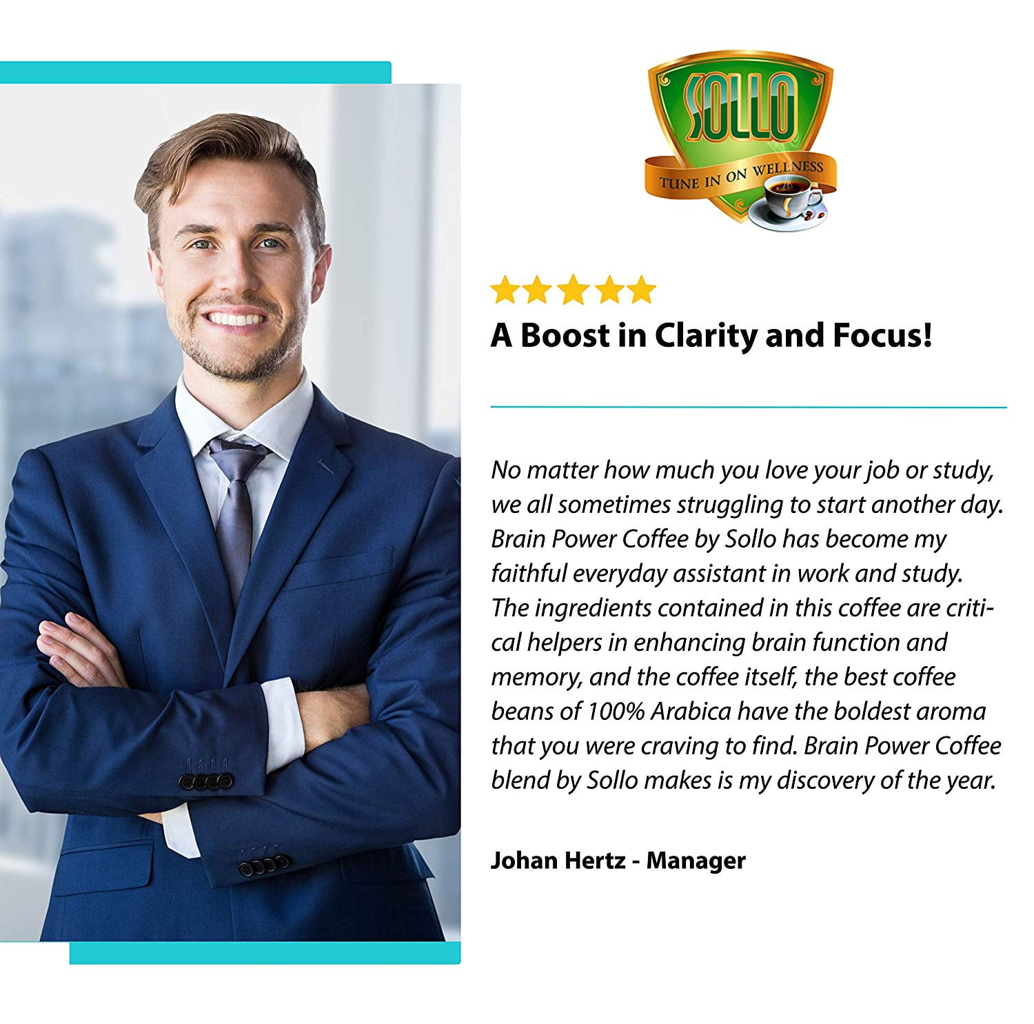 SOLLO Brain Power Coffee Pods MCT, Acai & Vitamins B1, B5, B6, B9, B12, D3 Nootropic Brain Booster - Improves Memory & Focus Compatible with 2.0 K-Cup Keurig Brewers, 24 Count