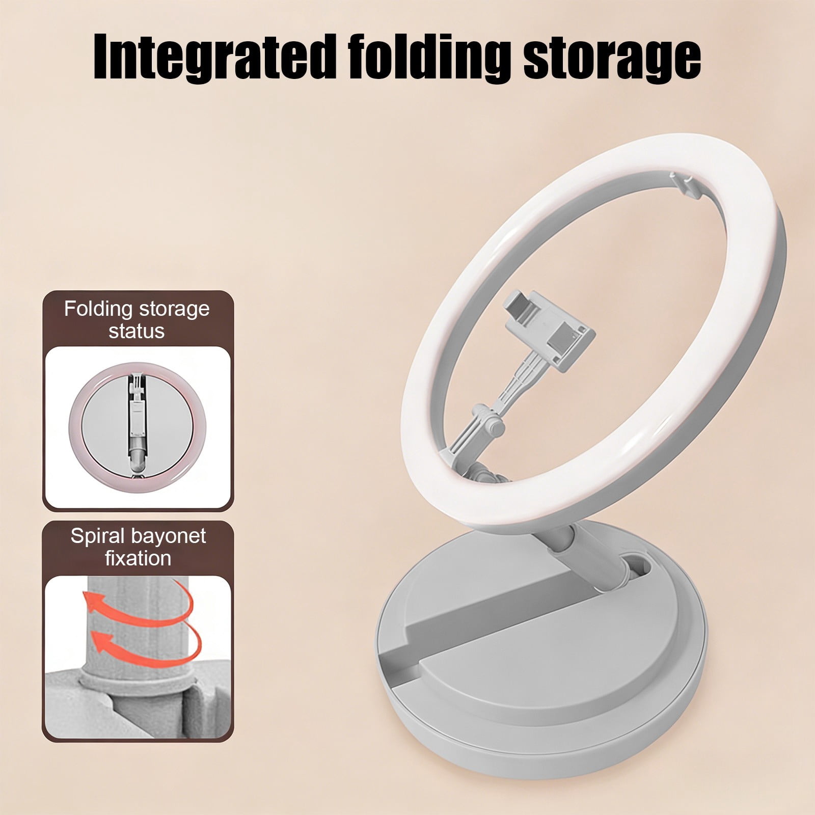 COM1950s Portable Led Ring Light, Selfie Light for Phone, Folding Video Lighting Kit with Tripod Stand, Dimmable Beauty Fill Light for Live Streaming, Youtube, Tiktok, Photography