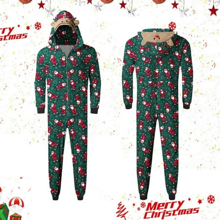 

LINMOUA Christmas Hooded Jumpsuit Pajamas Elk Loungewear Outfits Family Xmas Pjs Matching Sets