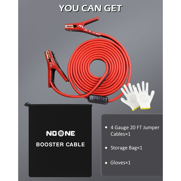 Noone Jumper Cables for Car Battery, 20-Feet 4-Gauge Battery Cables with  UL-Listed Clamp, Automotive Booster Cables for Jump Starting Dead or Weak