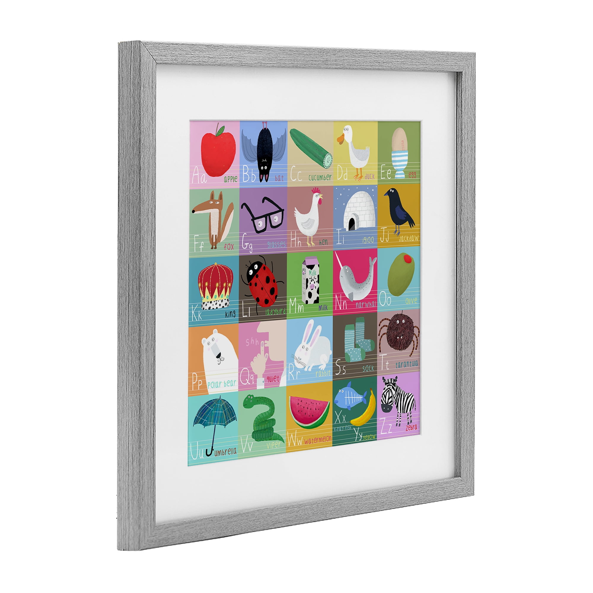 Stupell Industries Alphabet Learning First Words Gray Framed Print Under Glass, design by Carla Daly