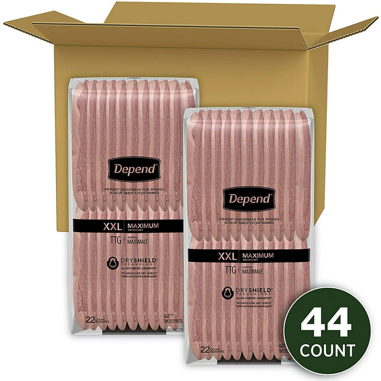 Depend FIT-FLEX Incontinence Underwear For Women, Disposable, Maximum  Absorbency, XXL, Blush, 44 Count (2 Packs of 22) (Packaging May Vary)