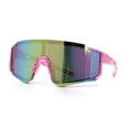 thumbnail image 4 of Boys Color Mirror 80s Paint Splatter Print Plastic Rimless Shield Sport Sunglasses Pink - Pink Mirror, 4 of 8