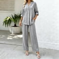 thumbnail image 4 of Cagogo Women Plus Size 2 Piece Set V Neck Long Sleeve Shirt Wide Leg Pants Casual Loose Outfits Solid Basic Matching Lounge Tracksuits Comfy Travel Airport Clothes, Gray S, 4 of 7
