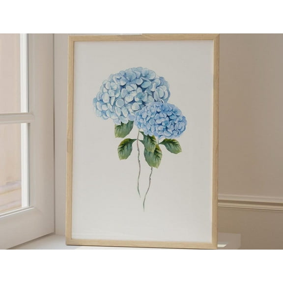 Blue Hydrangea Watercolor Painting Minimalist Nursery Wall Art Blue Floral Art Hamptons Wall Decor Modern Fine Art Print Extra Large Print Wall Art, Modern Wall Decor, 8x12 UNFRAMED