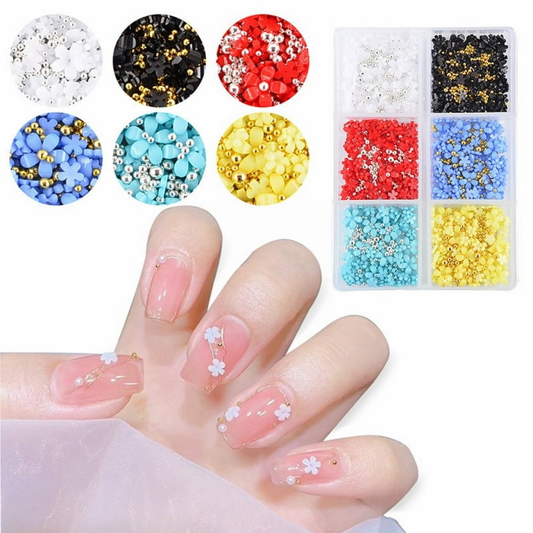 Soft Stamper for Nails Design 3d Nail Rhinestones 3D Flower Nail Charms For  Acrylic Nail 6 Grids 3d Nail Flowers Rhinestone White Pink Blue Cherry