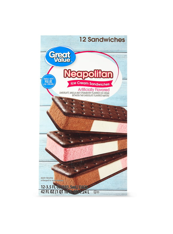 Great Value Neapolitan Ice Cream Sandwiches, 42 oz, 12 Pack