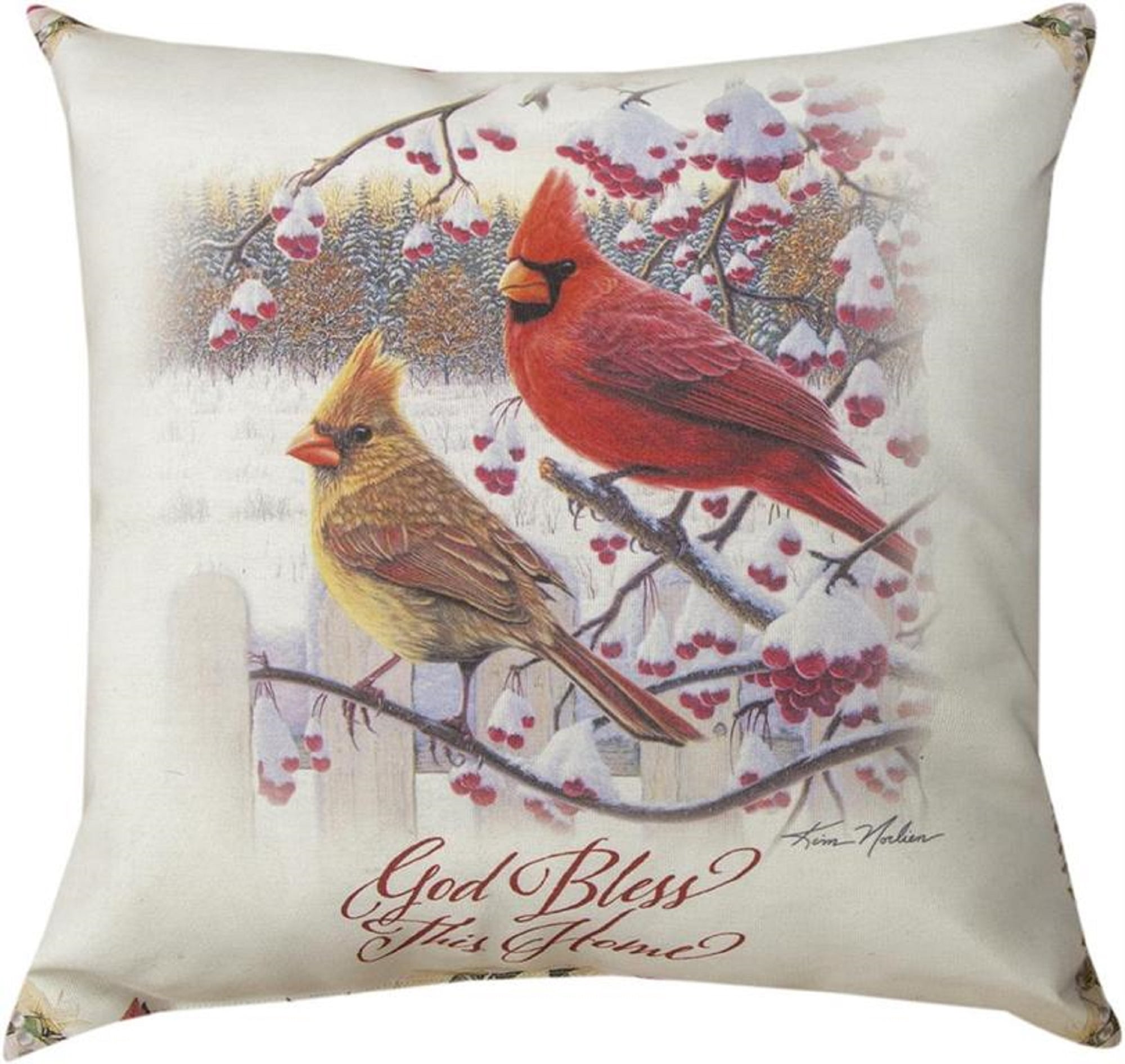 18" Red and White Songbird Winter Cardinals Printed Square Throw Pillow