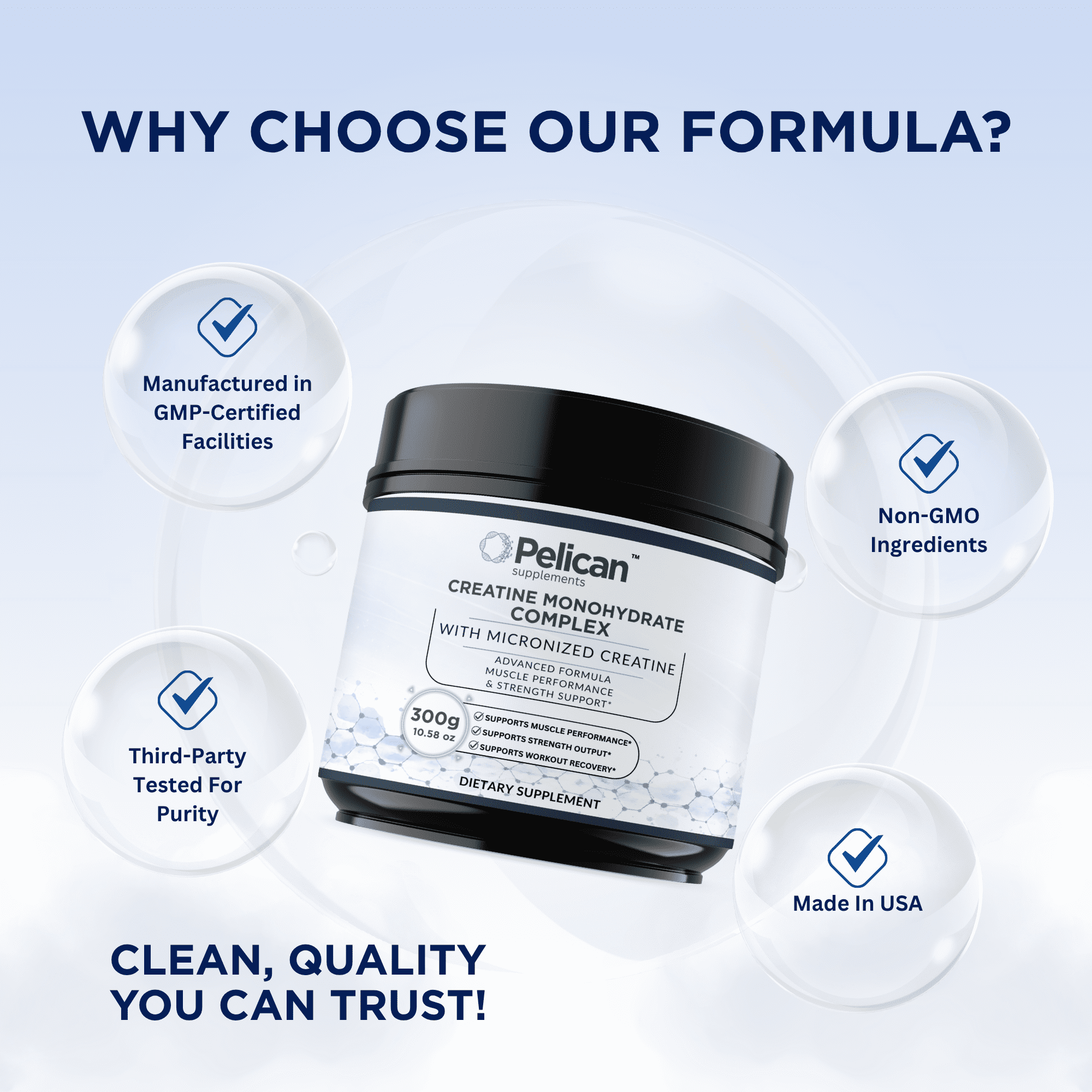 Pelican Creatine Monohydrate Complex – Advanced Muscle Performance & Strength Support Formula – 300g Powder