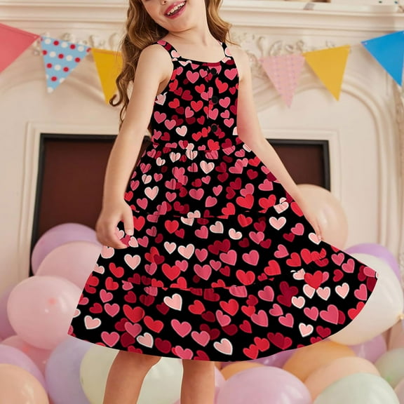 Isvgxsz New Summer Dresses for Girls 2-12 Years Girls' Summer Casual Sleeveless Button Hem Flowing Layered with Pockets Sleeveless Round Neck Dress Flower Girl Dresses