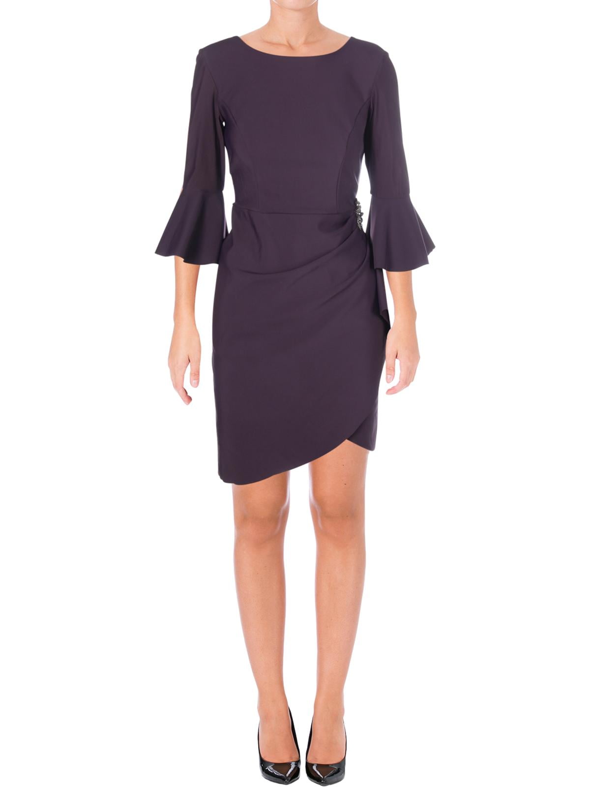 alex evenings faux wrap brooch dress