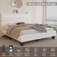 thumbnail image 6 of Queen Size Faux Leather LED Bed Frame with Adjustable Headboard Upholstered Platform Bed with Charging Station Diamond Button Tufted Style, White, 6 of 9