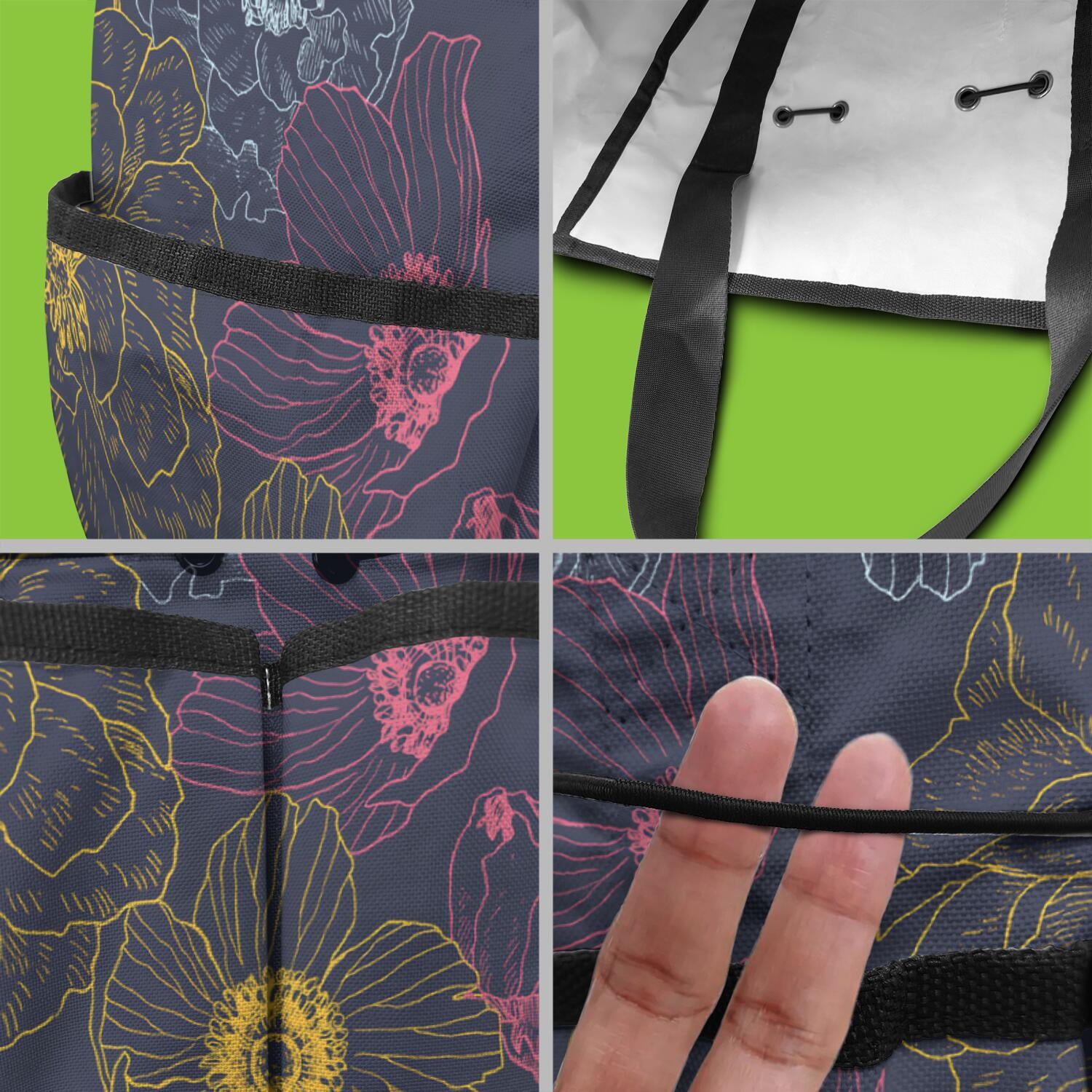 Bright Flowers Garden Tools Bag, Water-proof Oxford Garden Tote Home Organizer Gardening Tool Bag Kit Holder with 8 Pockets for Indoor and Outdoor Gardening(Tools Not Included)