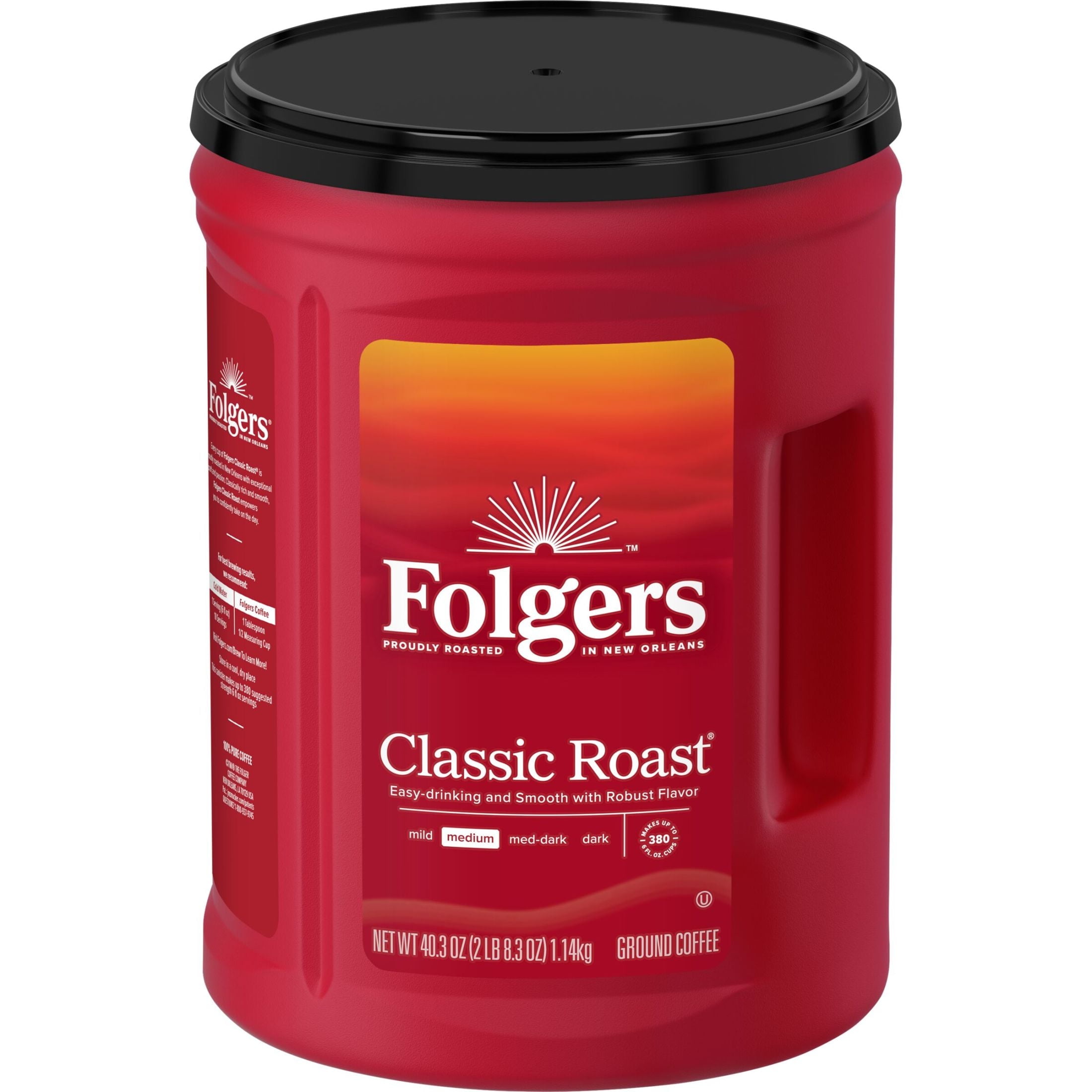(6 pack) Folgers Classic Roast Ground Coffee, Medium Roast, 40.3 oz Canister