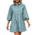thumbnail image 1 of Mini vestido de mujer con botones de manga 3/4 vestido de túnica informal suelto de una línea Abanopi Grande, 1 of 7