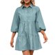 thumbnail image 1 of Mini vestido de mujer con botones de manga 3/4 vestido de túnica informal suelto de una línea Irfora Azul/Pequeña, 1 of 7
