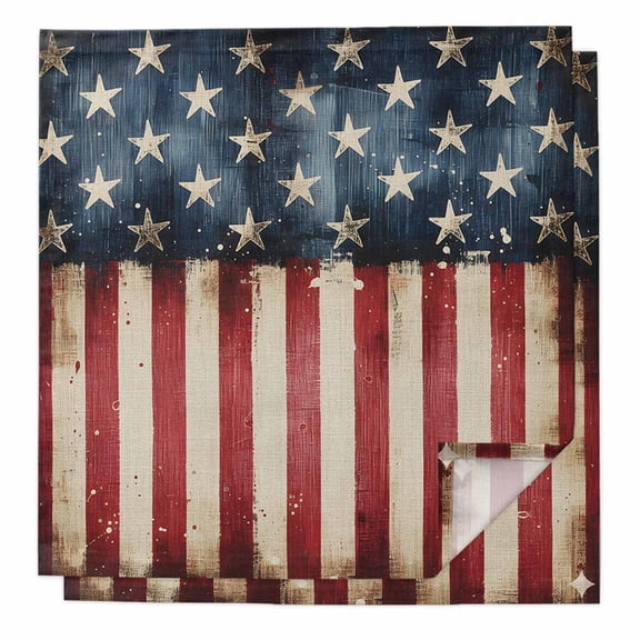 American Flag Cloth Napkins, Retro Blue Star Red Striped USA Flag Washable and Reusable Dinner Napkins Set of 2, Table Napkin for Kitchen Party Birthday Wedding Hotel Housewarming 20"x20"
